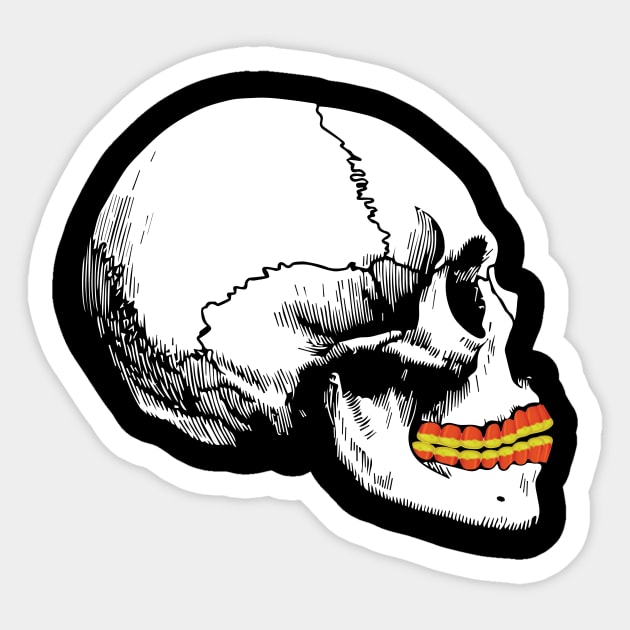 Skull with Candy Corn Teeth Sticker by Wright Art